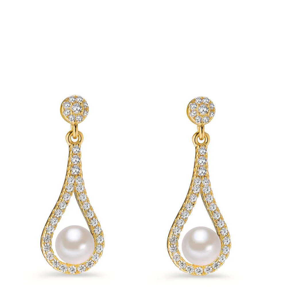 Orecchini Argento Zirconia giallo dorato [shining Pearls] bianco, 2 Perla - Image 2