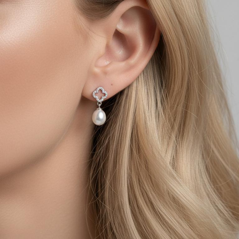 Orecchini Argento Zirconia rodiato Perla coltivata d'acqua dolce, 2 Perla, 7.5 mm - Image 2