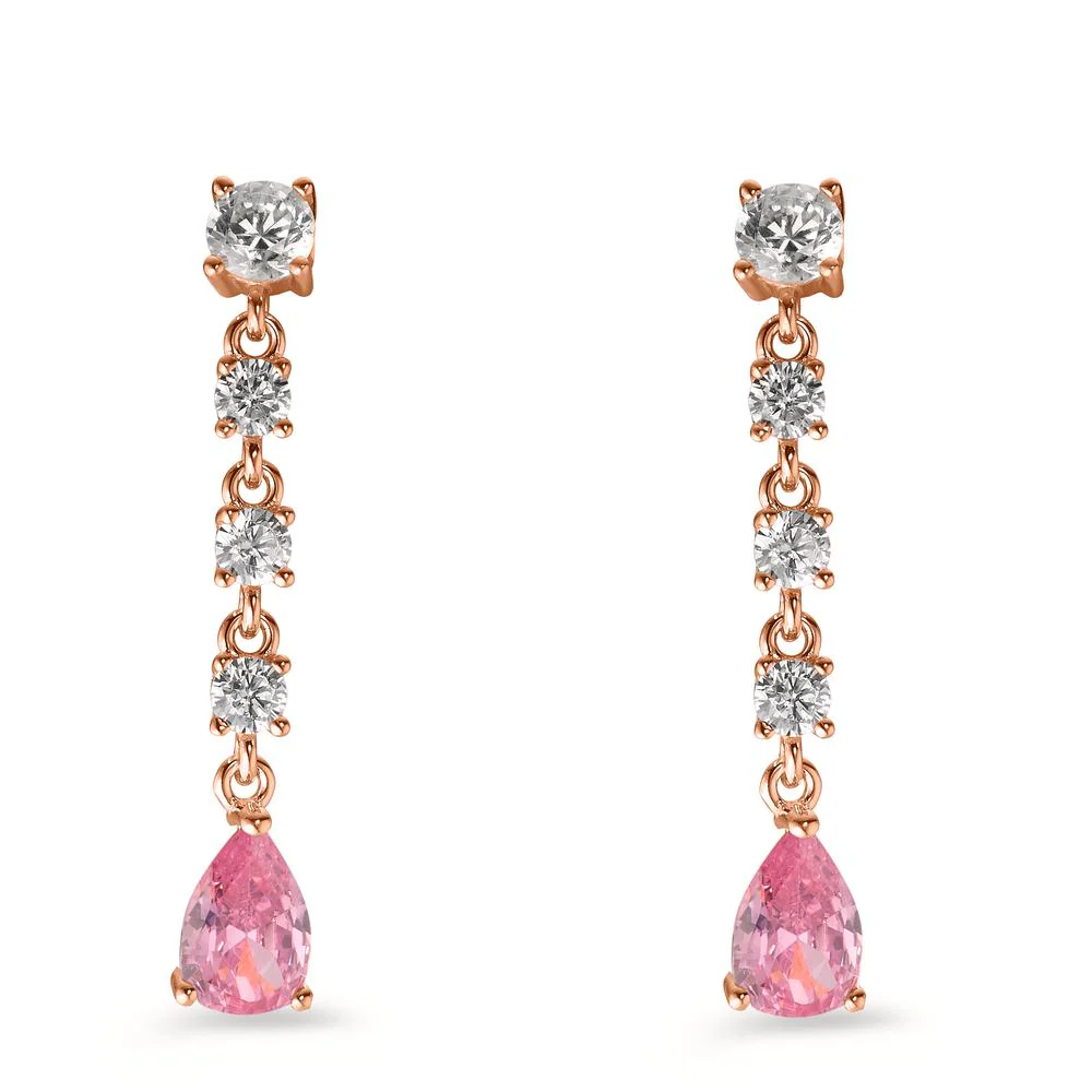 Orecchini Argento Zirconia rosa, 10 pietra rosa dorato - Image 2