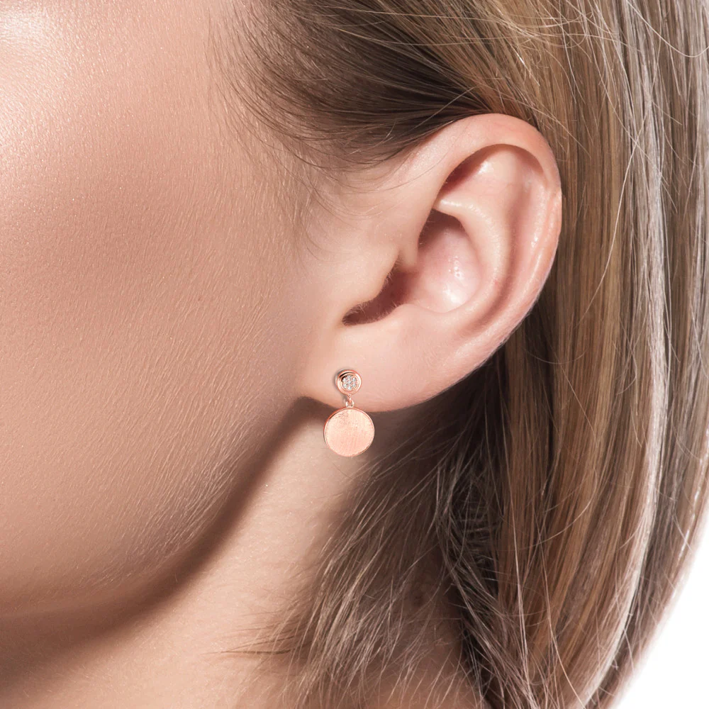 Orecchini Argento Zirconia rosa dorato Ø12 mm - Image 2