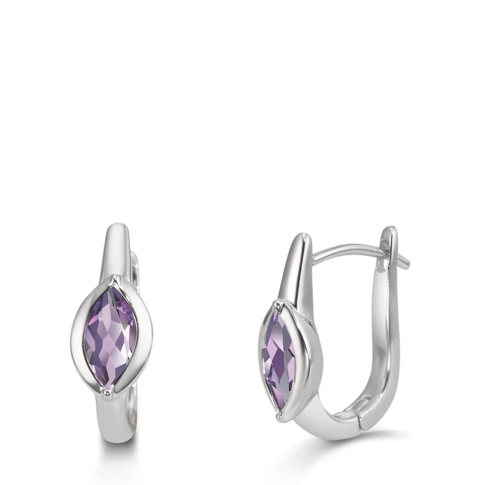 Orecchini circolari Argento Ametista 2 pietra rodiato