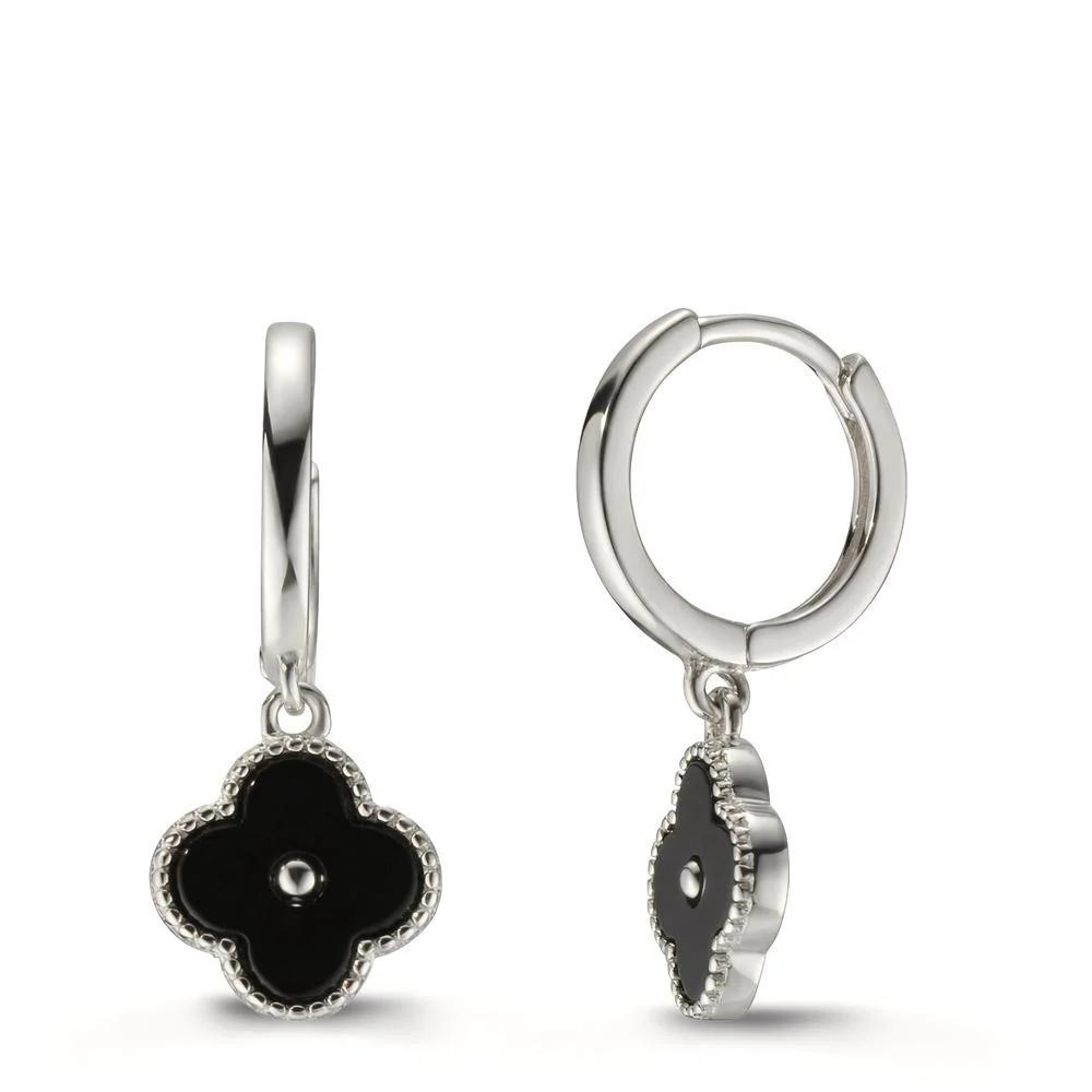 Orecchini circolari Argento Onice 2 pietra rodiato Fiore