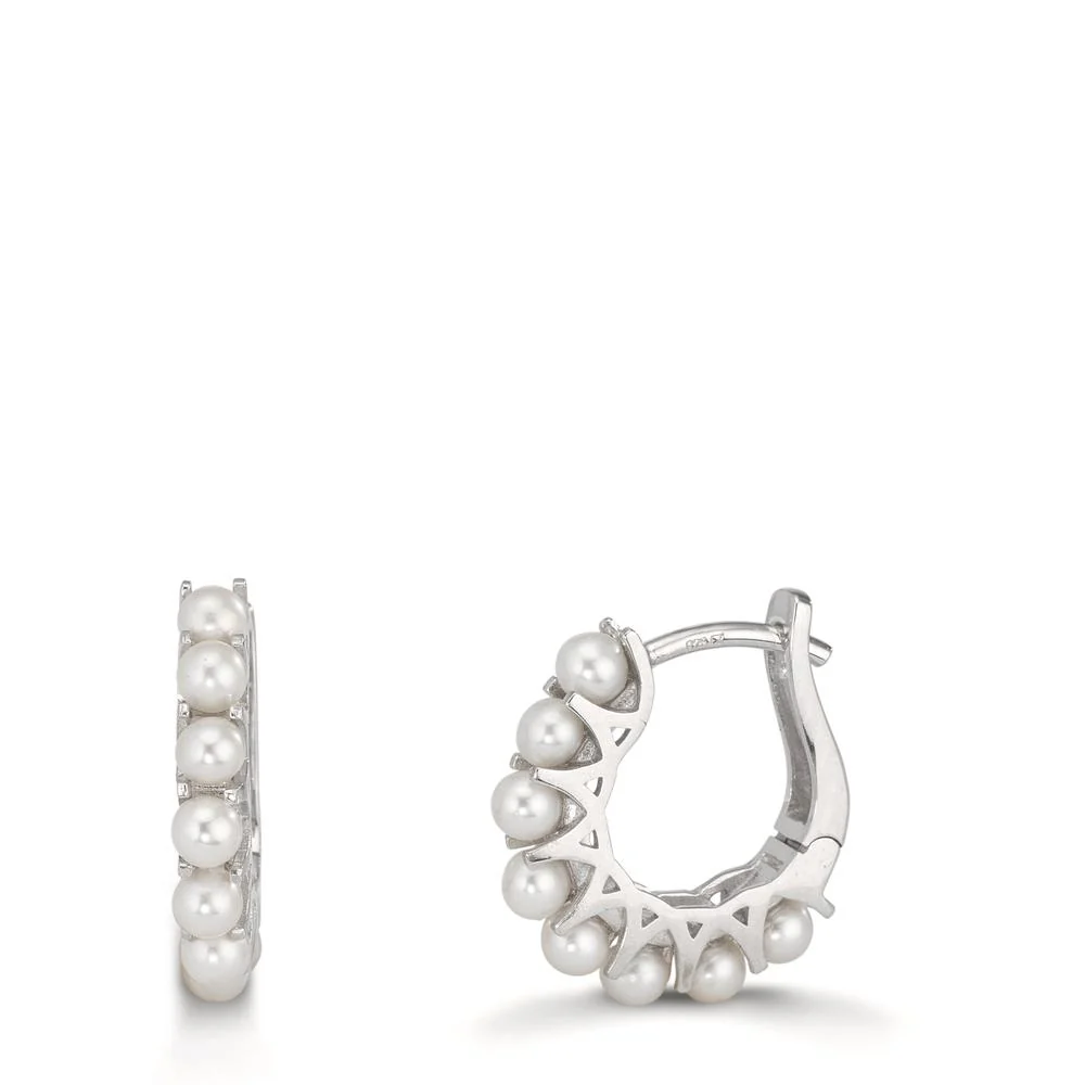 Orecchini circolari Argento rodiato Perla coltivata d'acqua dolce, 16 Perla, 2.5 mm