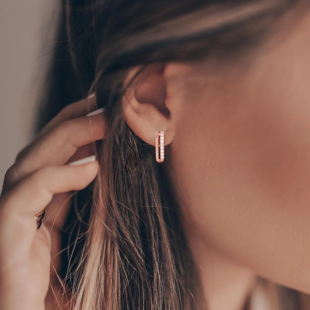 Orecchini circolari Argento Zirconia 18 pietra rosa dorato - Image 3