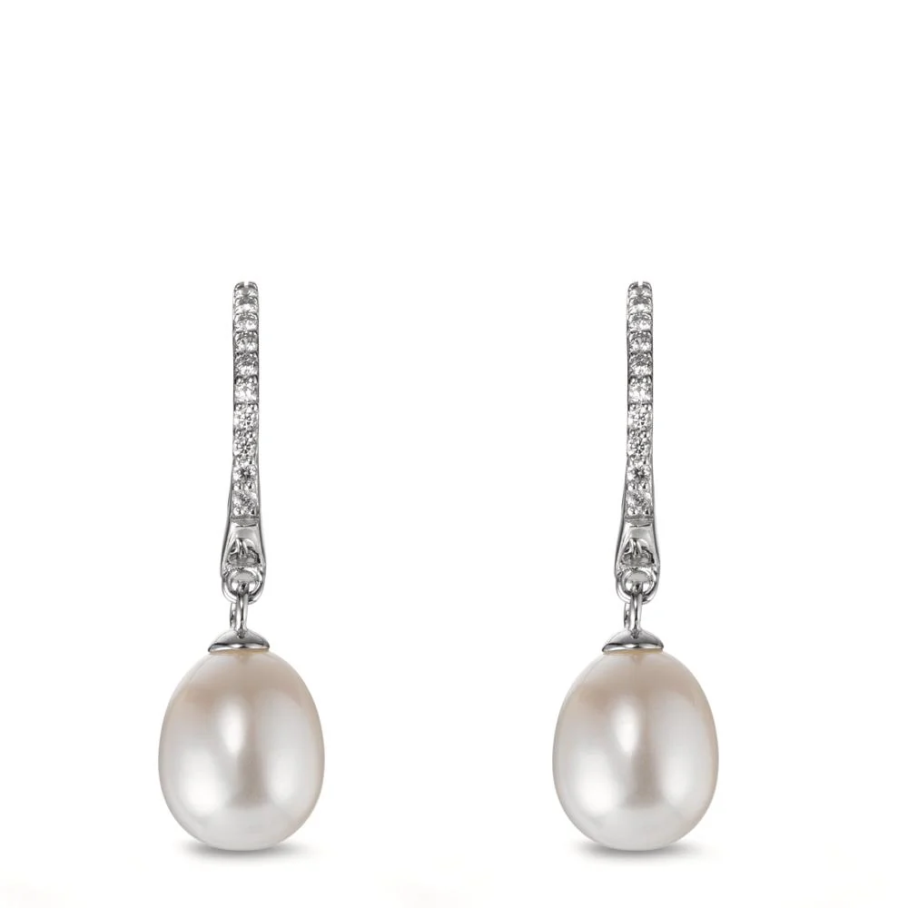 Orecchini circolari Argento Zirconia 20 pietra rodiato Perla coltivata d'acqua dolce, 2 Perla 7-7.5 mm - Image 3