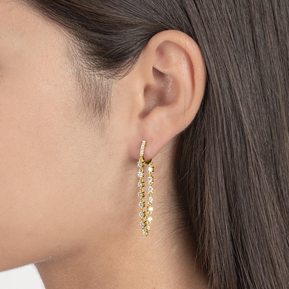 Orecchini circolari Argento Zirconia 46 pietra giallo dorato - Image 3