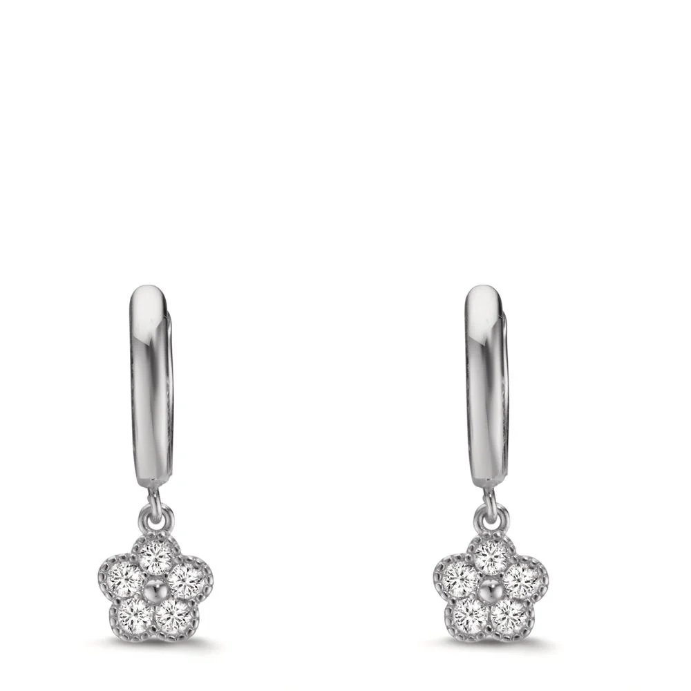 Orecchini circolari Argento Zirconia rodiato Fiore - Image 2