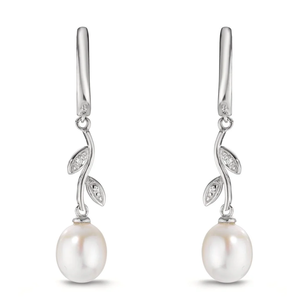 Orecchini circolari Argento Zirconia rodiato Perla coltivata d'acqua dolce [Oval], 2 Perla 8-8.5 mm Foglio - Image 3