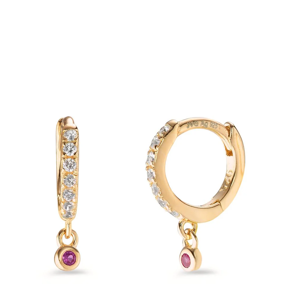Orecchini circolari Argento Zirconia rosa, 16 pietra giallo dorato