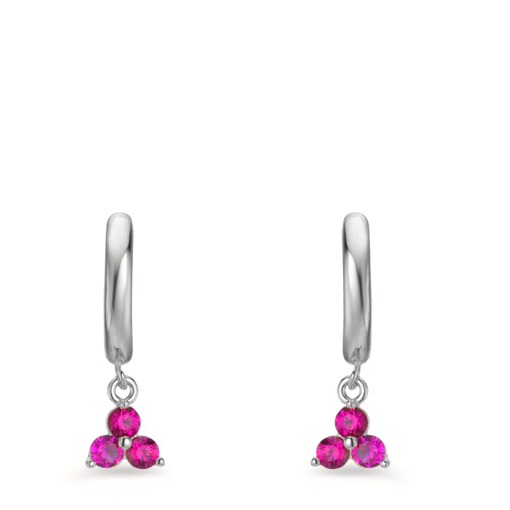 Orecchini circolari Argento Zirconia rosa, 6 pietra rodiato - Image 2