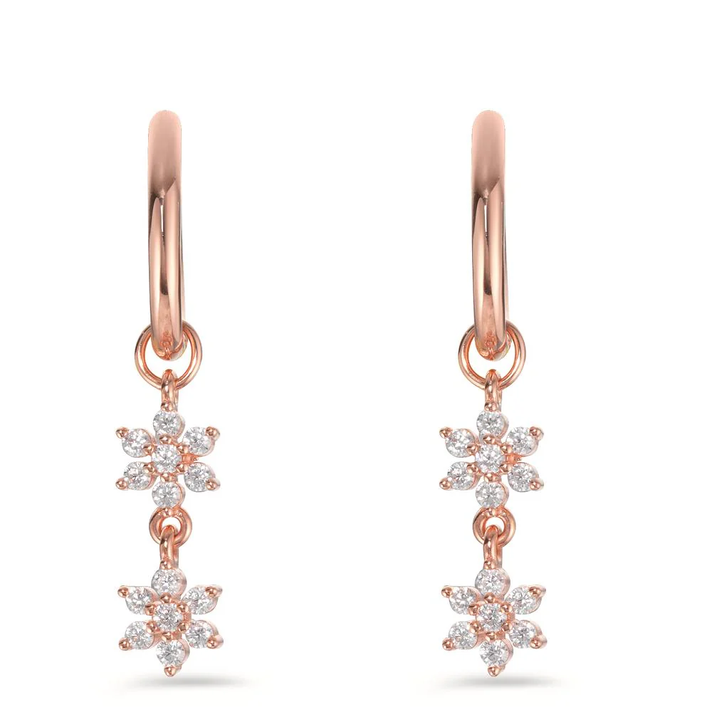 Orecchini circolari Argento Zirconia rosa dorato Fiore - Image 2