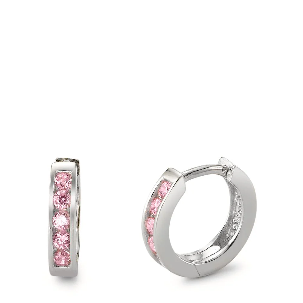 Orecchini circolari Argento Zirconia rosa rodiato
