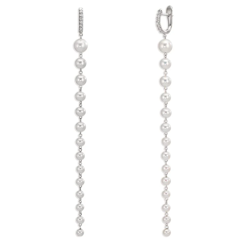 Orecchini circolari Oro bianco 750/18 carati Diamante 0.12 ct, 12 pietra, tw-si Perla coltivata d'acqua dolce, 28 Perla