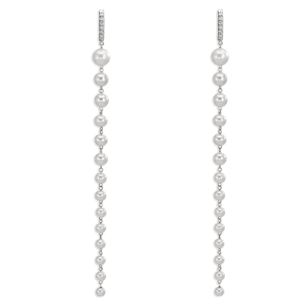 Orecchini circolari Oro bianco 750/18 carati Diamante 0.12 ct, 12 pietra, tw-si Perla coltivata d'acqua dolce, 28 Perla - Image 2