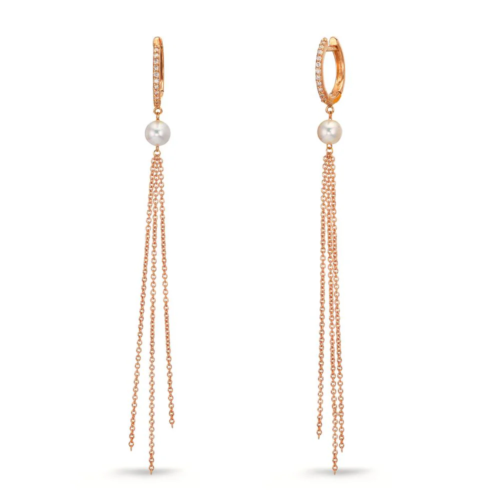 Orecchini circolari Oro rosso 750/18 carati Diamante 0.09 ct, 22 pietra, tw-si Perla coltivata d'acqua dolce, 2 Perla