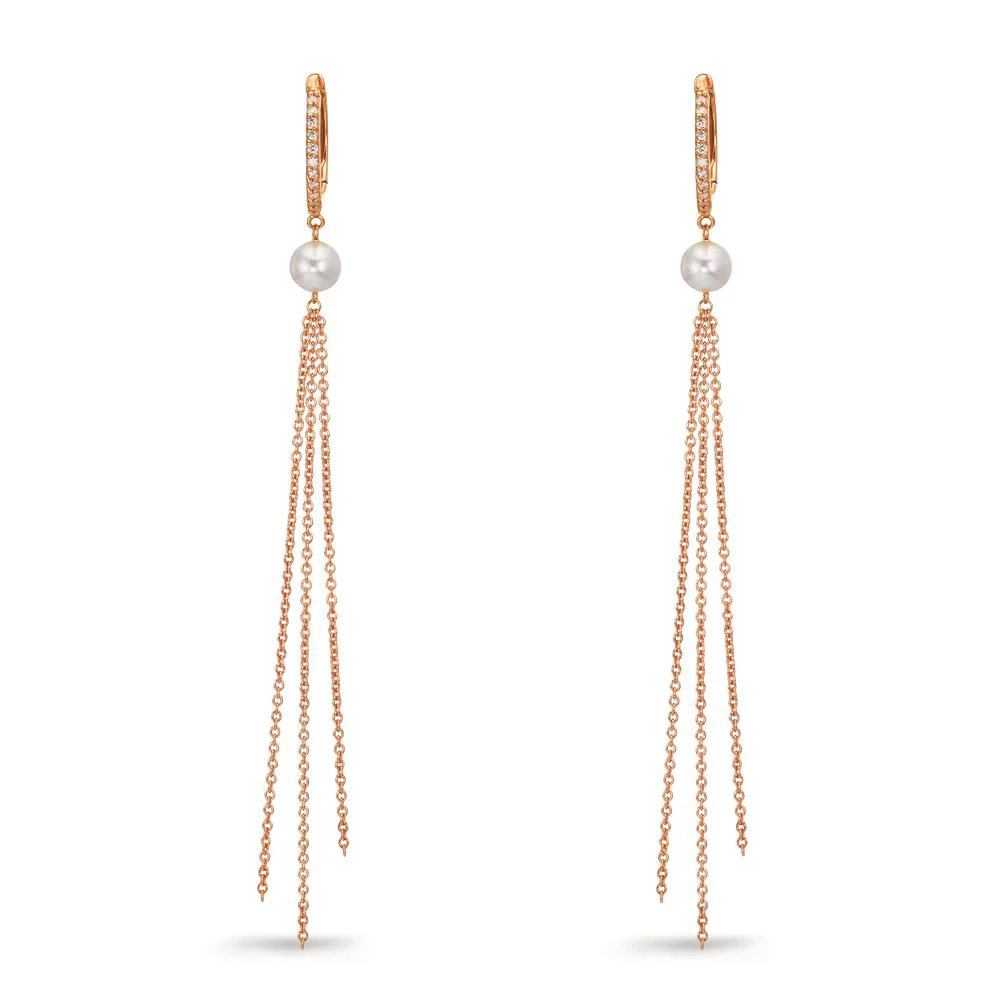 Orecchini circolari Oro rosso 750/18 carati Diamante 0.09 ct, 22 pietra, tw-si Perla coltivata d'acqua dolce, 2 Perla - Image 2