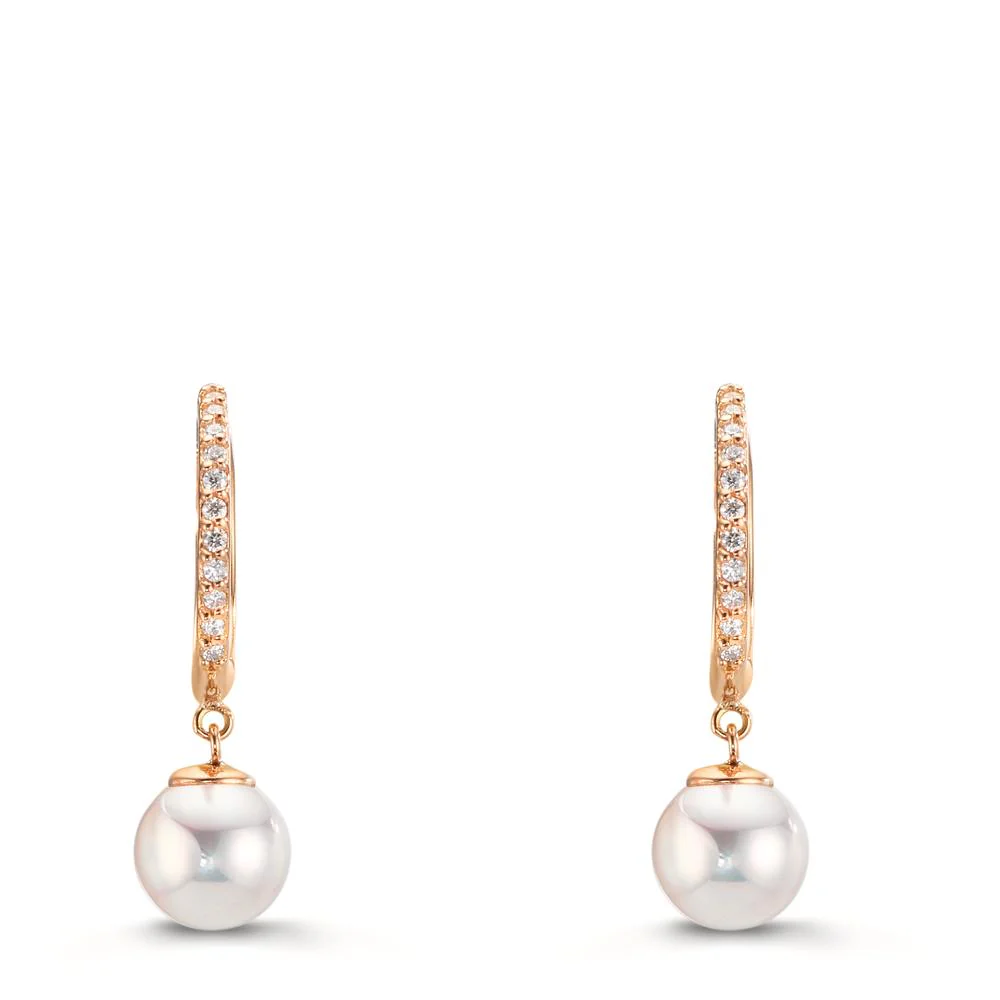 Orecchini circolari Oro rosso 750/18 carati Diamante 0.09 ct, 22 pietra, tw-si Perle Akoya, 2 Perla 6-6.5 mm - Image 2