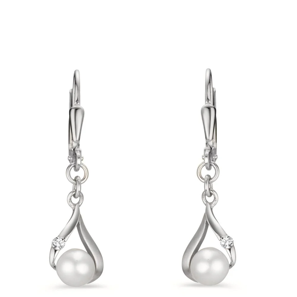 Orecchini Oro bianco 375/9K Zirconia 2 pietra Perla coltivata d'acqua dolce, 2 Perla, 5 mm - Image 2