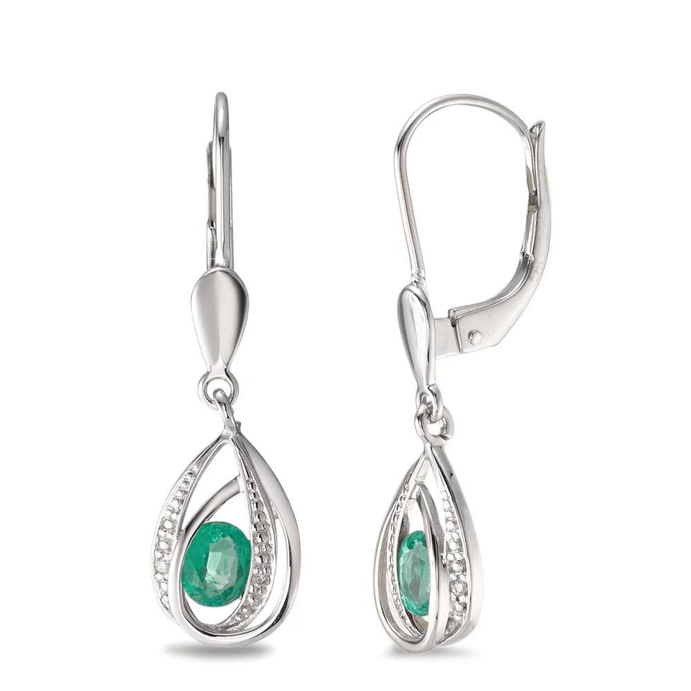Orecchini Oro bianco 585/14 kt Smeraldo 2 pietra, Diamante 0.01 ct, 2 pietra, w-pi1