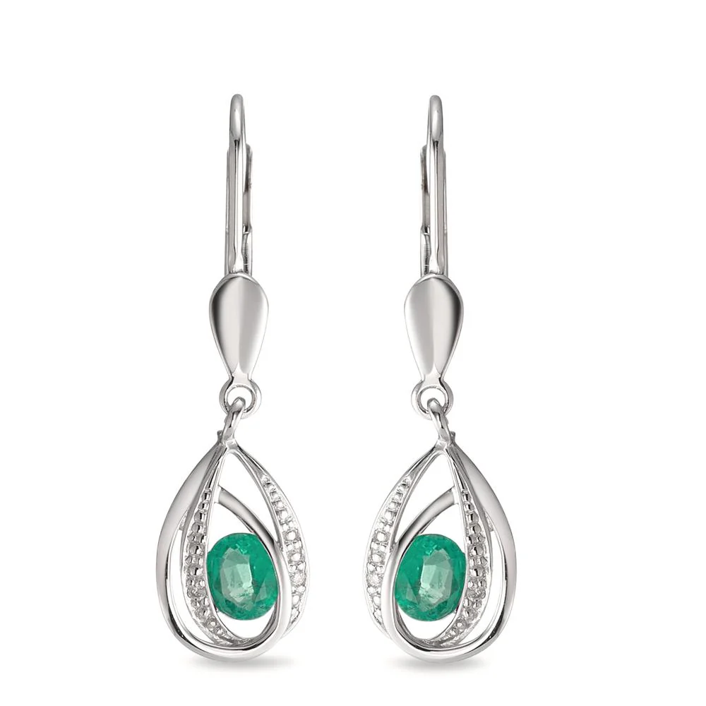 Orecchini Oro bianco 585/14 kt Smeraldo 2 pietra, Diamante 0.01 ct, 2 pietra, w-pi1 - Image 2