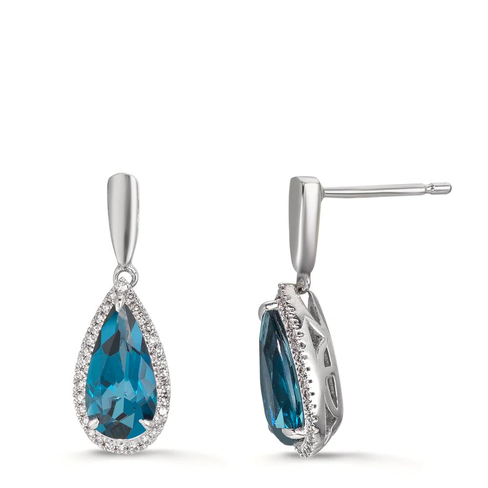Orecchini Oro bianco 585/14 kt Topazio azzurro di Londra 2.86 ct, 2 pietra, [Tropfen], Diamante 0.12 ct, w-si