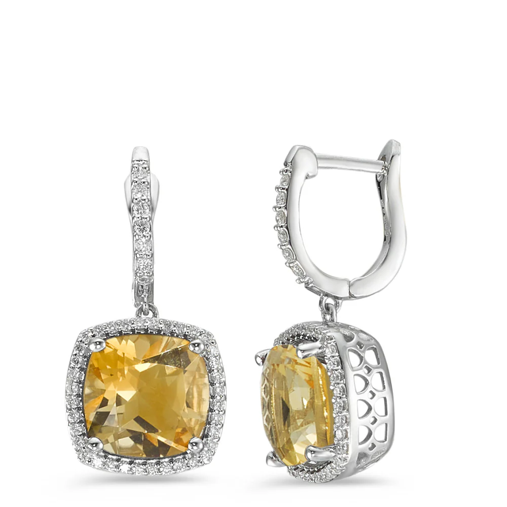 Orecchini Oro bianco 750/18 carati Citrino d'oro, 2 pietra, Diamante bianco, 0.25 ct, 76 pietra, w-pi3