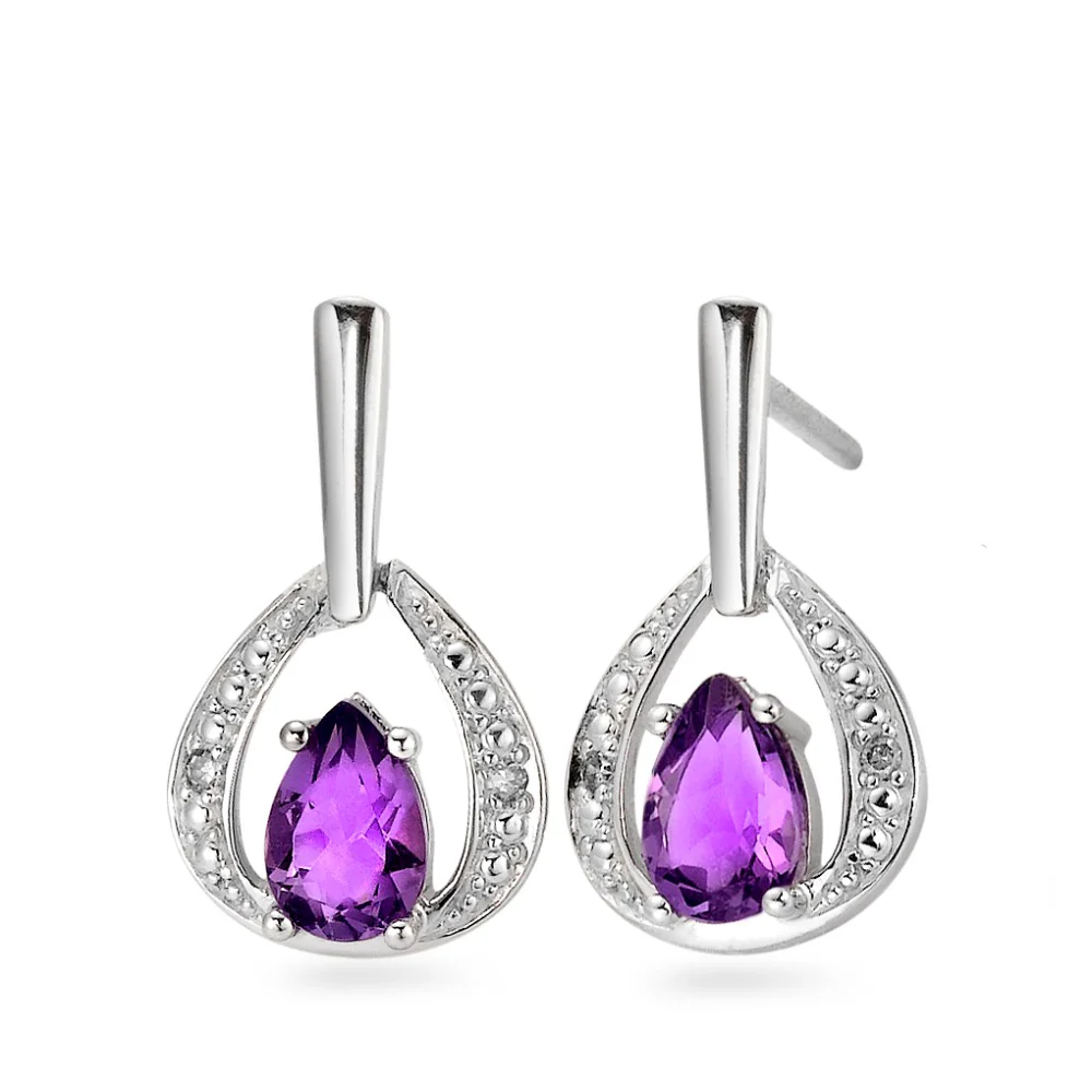 Orecchini Oro bianco 750/18 carati Diamante 0.02 ct, 4 pietra, [facettiert], p1, Ametista