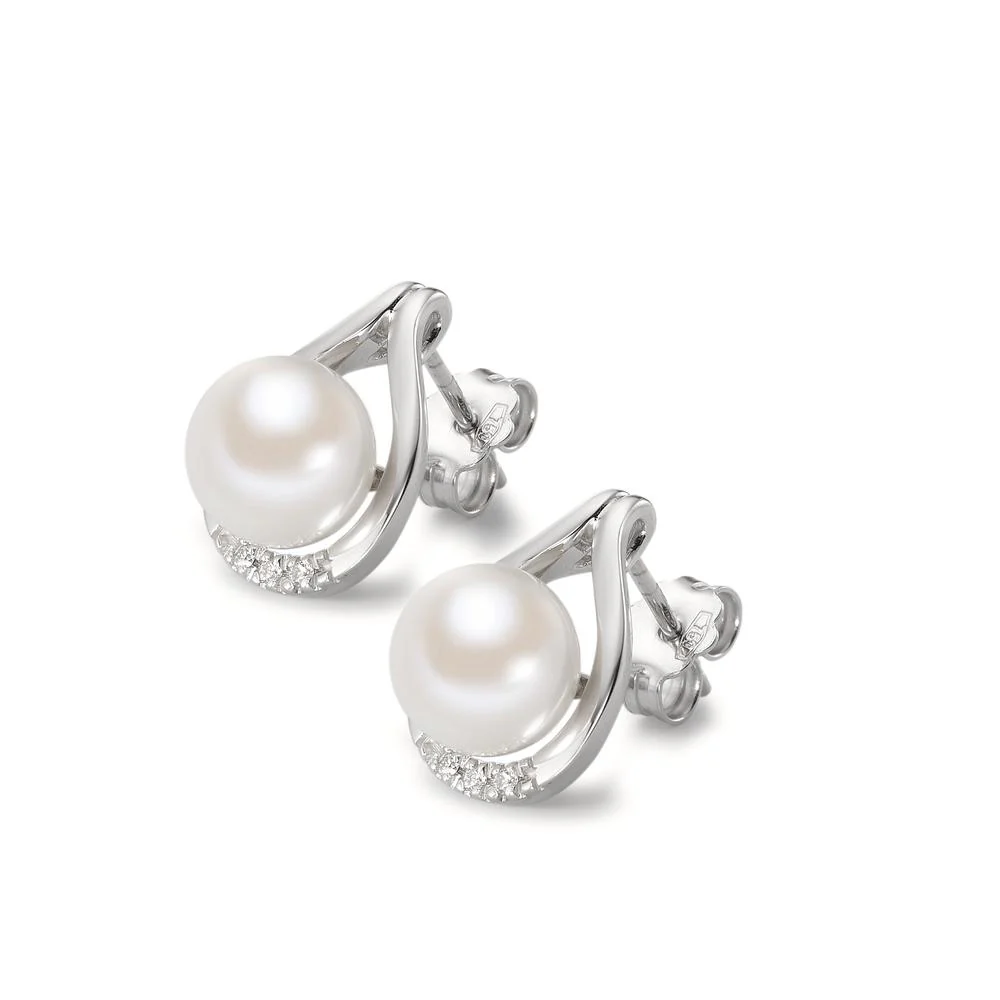 Orecchini Oro bianco 750/18 carati Diamante 0.03 ct, 6 pietra, w-si Perla coltivata d'acqua dolce bianco, 2 Perla, 7.5 mm - Image 2