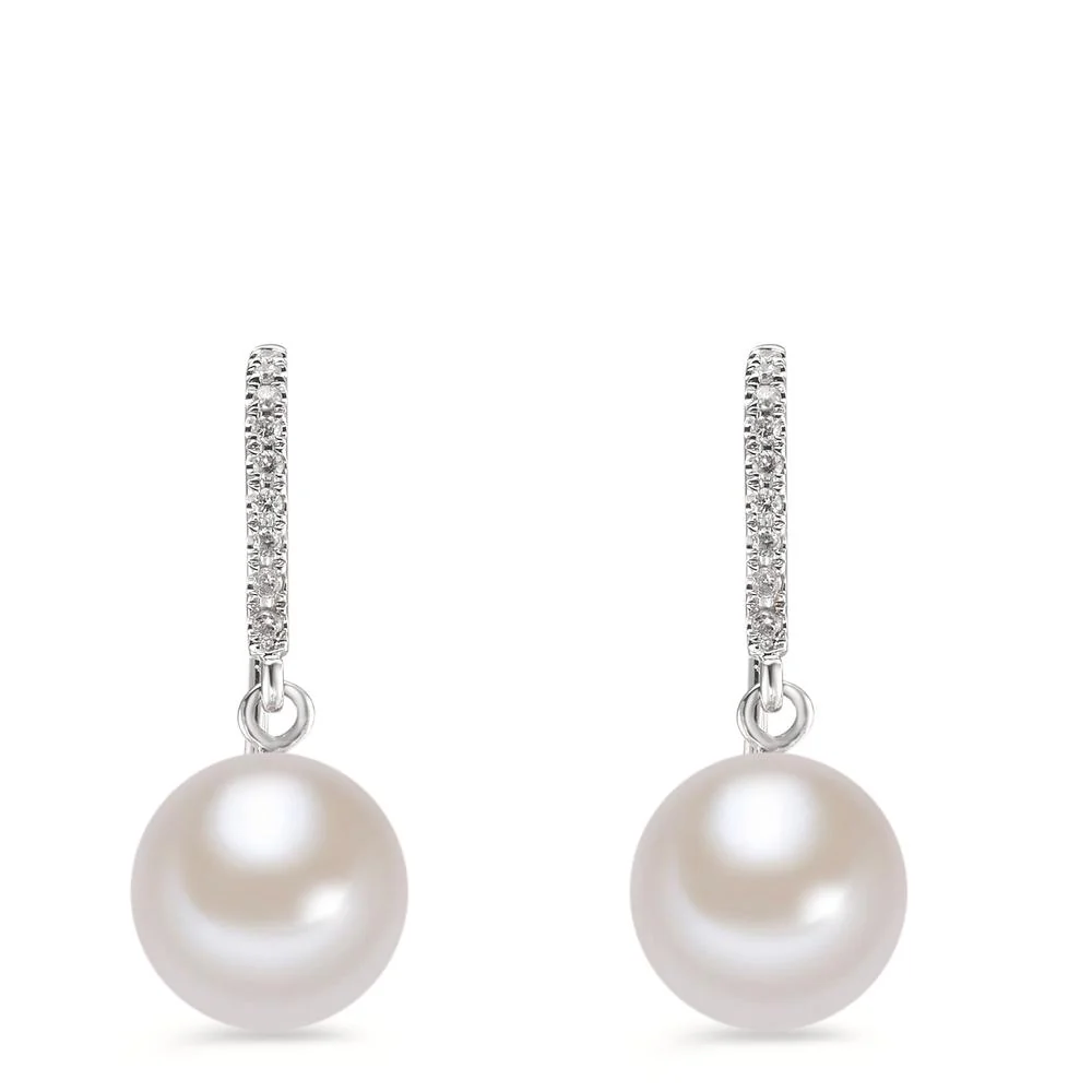 Orecchini Oro bianco 750/18 carati Diamante 0.08 ct, 18 pietra, vsi Perla coltivata d'acqua dolce bianco, 2 Perla, 9 mm - Image 3