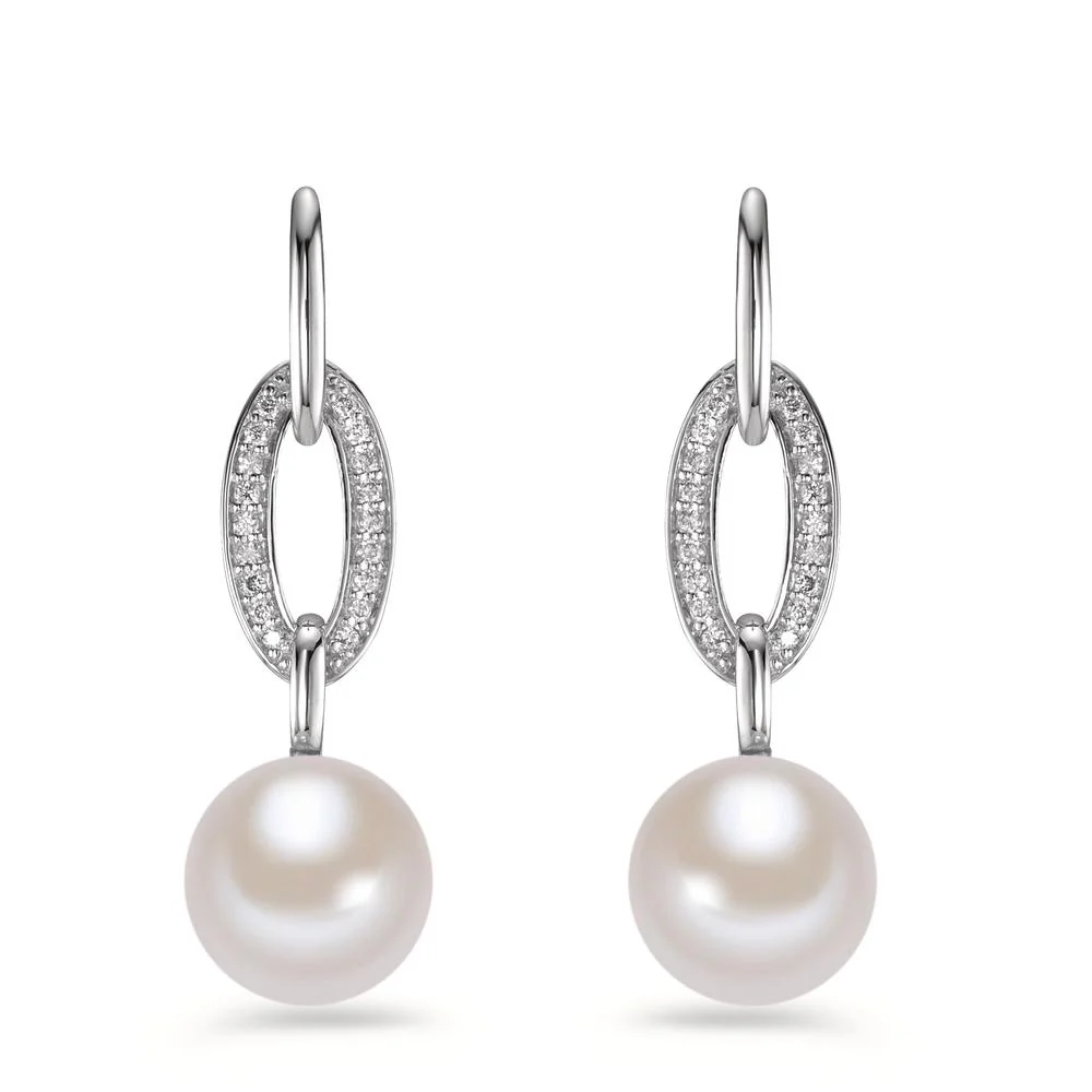 Orecchini Oro bianco 750/18 carati Diamante 0.12 ct, [Brillant], w-si Perla coltivata d'acqua dolce bianco, 2 Perla, 8.5 mm - Image 2