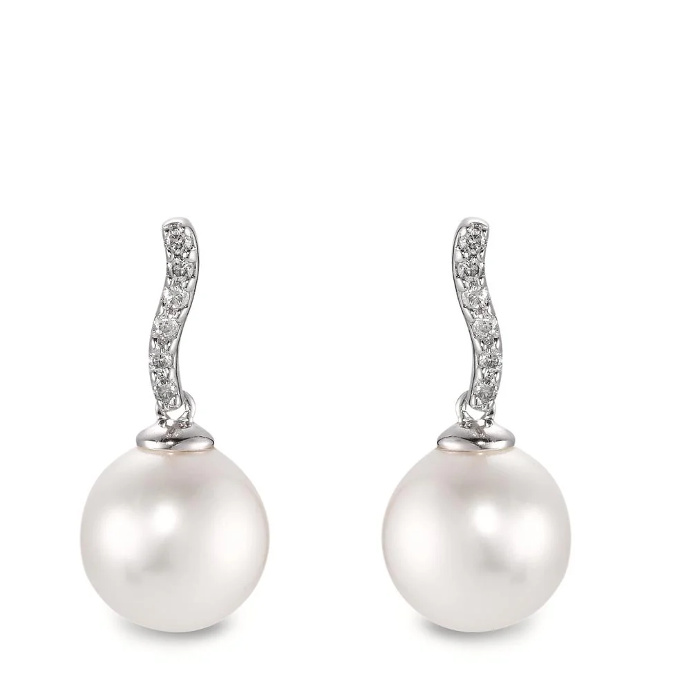 Orecchini Oro bianco 750/18 carati Diamante 0.13 ct, w-si Perla coltivata d'acqua dolce, 12 Perla, 10 mm - Image 2