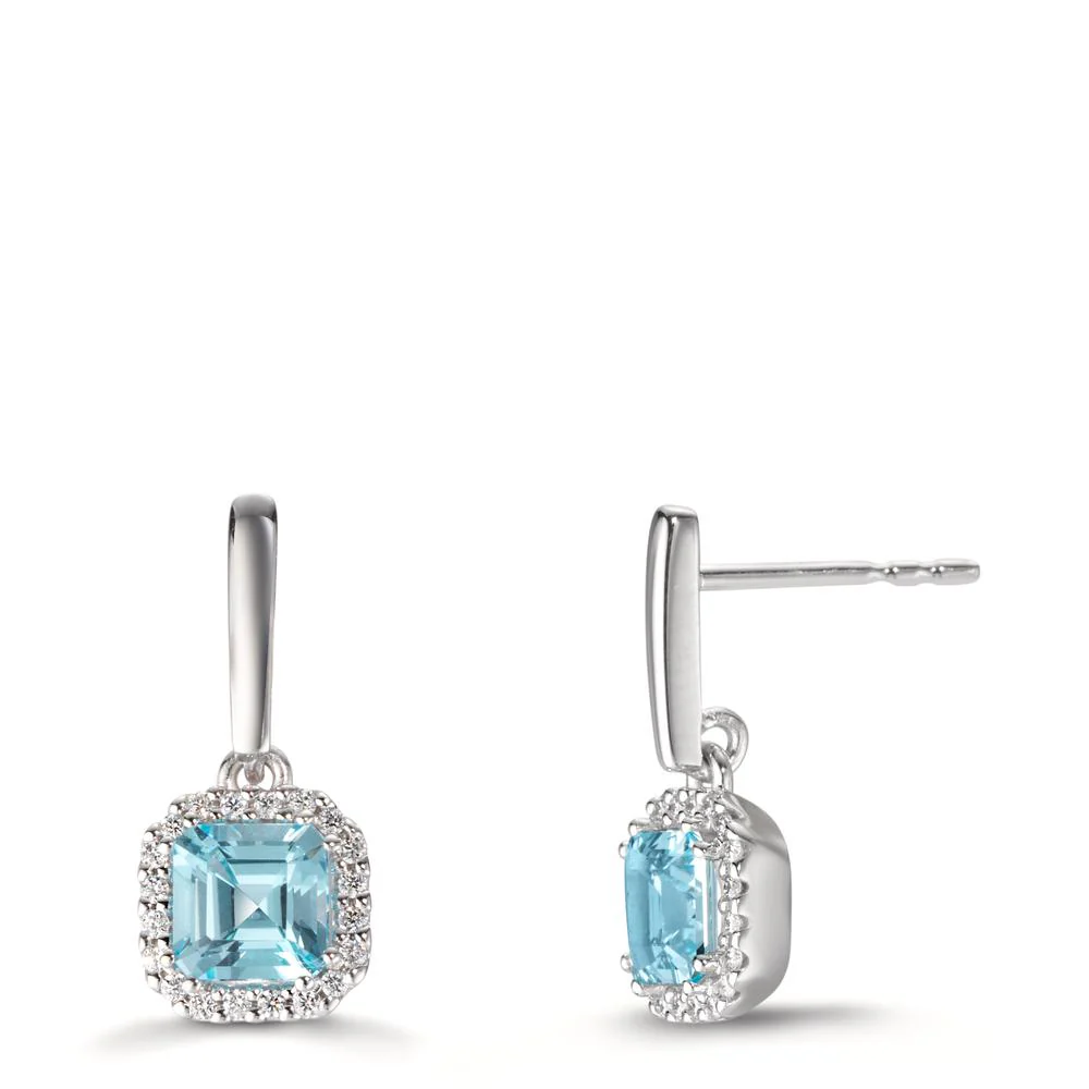 Orecchini Oro bianco 750/18 carati Diamante 0.13 ct, w-si, Topazio 2 pietra