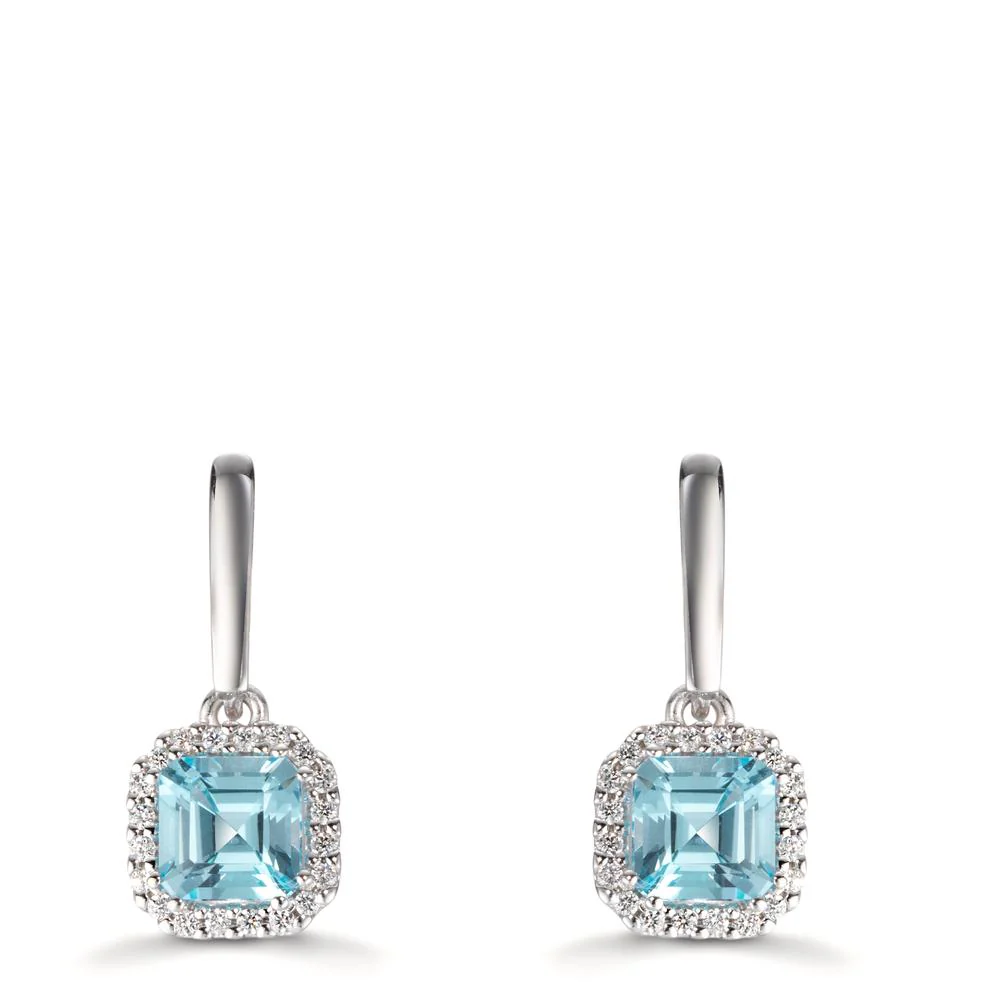 Orecchini Oro bianco 750/18 carati Diamante 0.13 ct, w-si, Topazio 2 pietra - Image 4