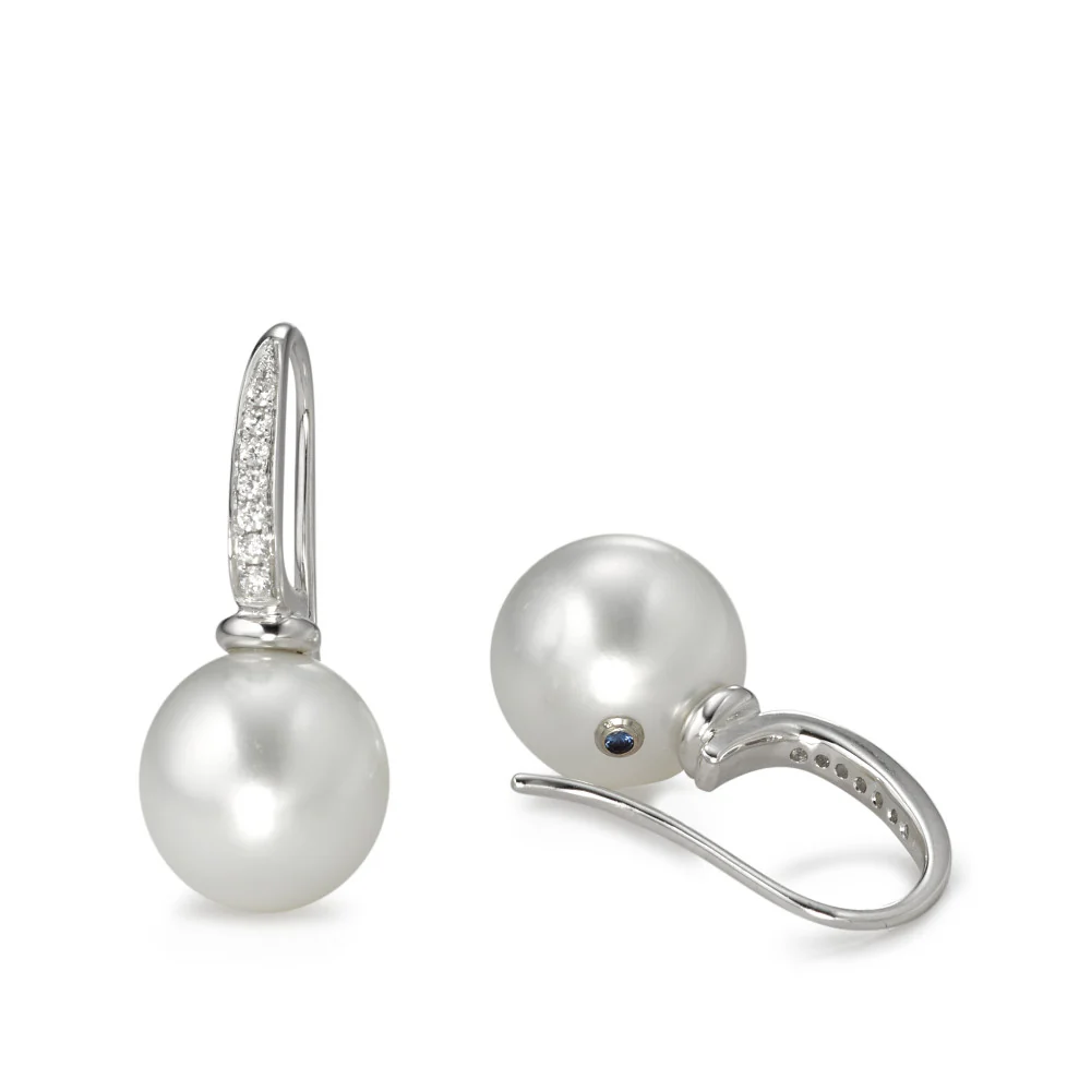 Orecchini Oro bianco 750/18 carati Diamante 0.14 ct, 14 pietra, w-si Perla di Tahiti bianco, 2 Perla, 10 mm - Image 2
