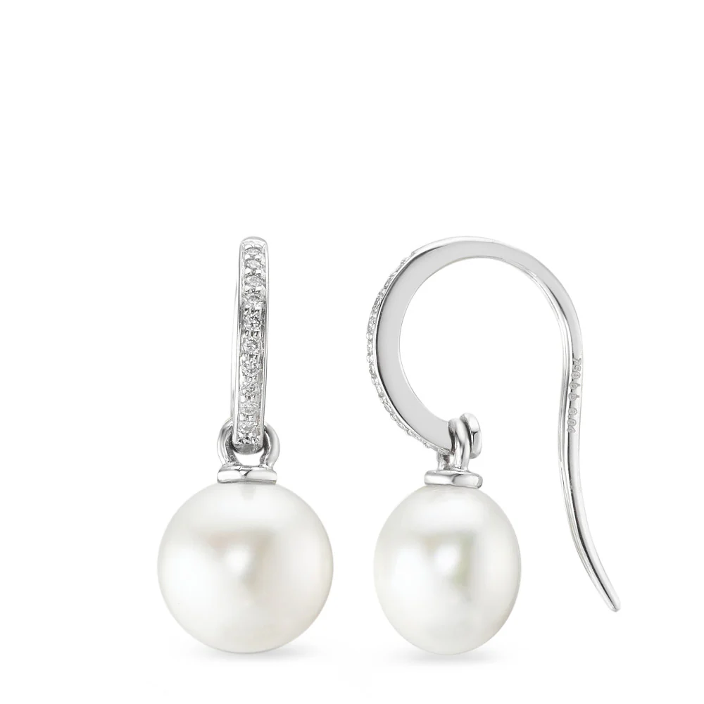 Orecchini Oro bianco 750/18 carati Diamante bianco, 0.08 ct, 20 pietra, [Brillant], w-si Perla coltivata d'acqua dolce, 20 Perla, 8.5 mm