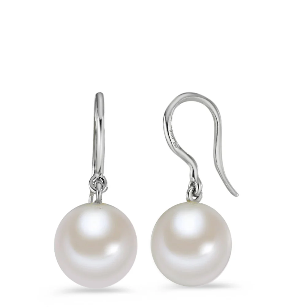 Orecchini Oro bianco 750/18 carati Perla coltivata d'acqua dolce bianco, 2 Perla, 10.5 mm
