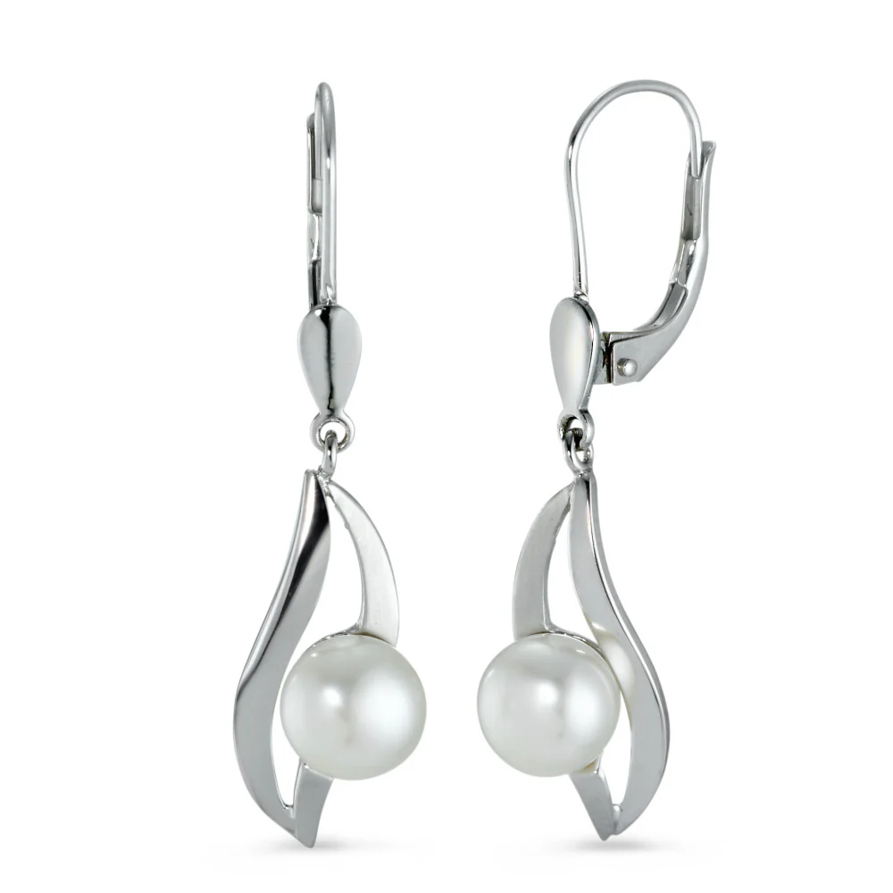 Orecchini Oro bianco 750/18 carati Perla coltivata d'acqua dolce bianco, 2 Perla, 6 mm