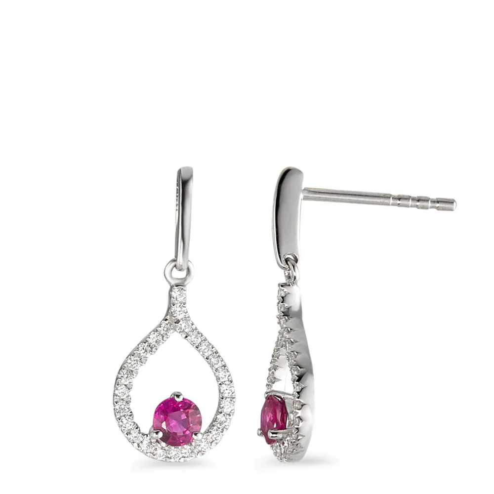 Orecchini Oro bianco 750/18 carati Rubino rosso, 2 pietra, Diamante 0.18 ct, 50 pietra, w-si