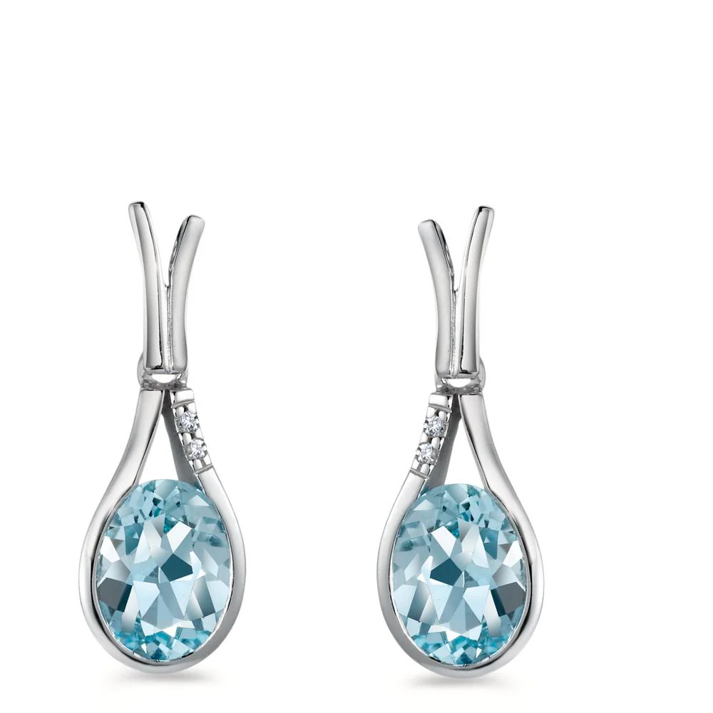 Orecchini Oro bianco 750/18 carati Topazio blu, 2 pietra, [oval], Diamante bianco, 0.016 ct, 2 pietra, [Brillant], w-si - Image 3