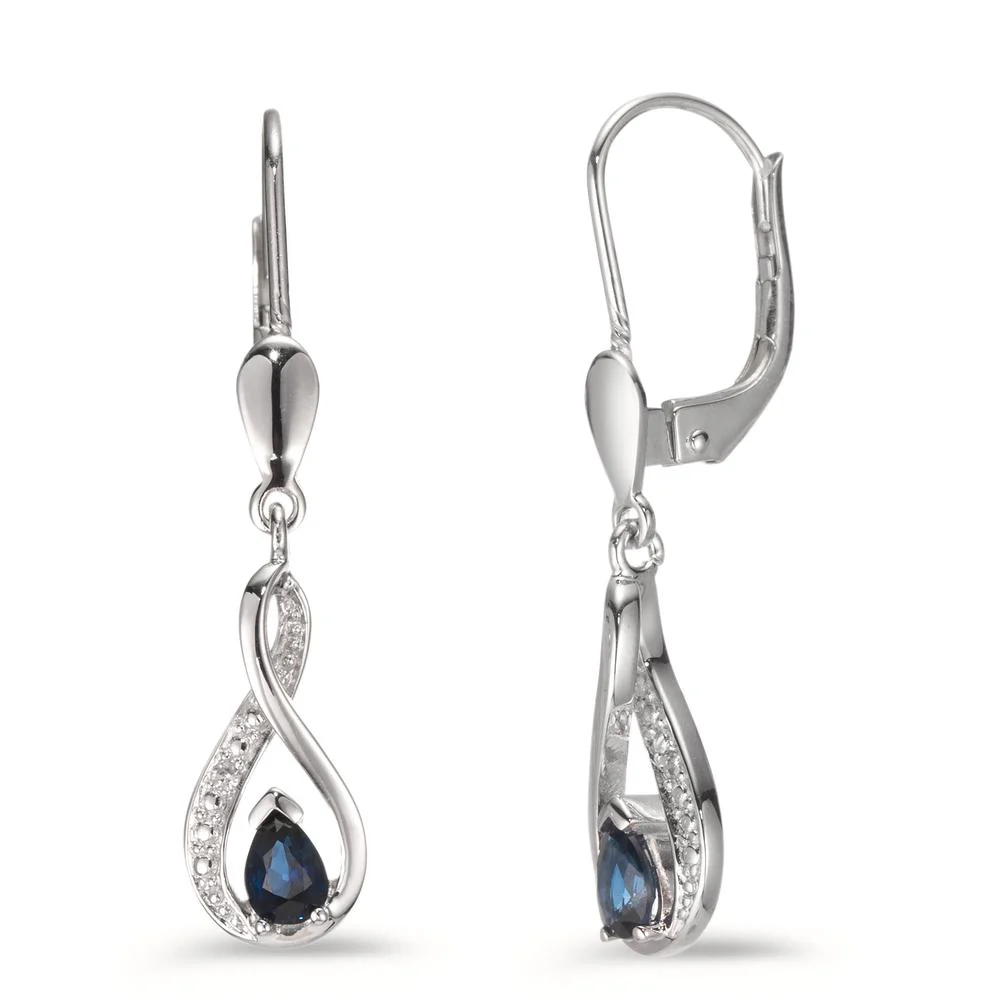 Orecchini Oro bianco 750/18 carati Zaffiro blu, [Tropfen], Diamante 0.01 ct, 2 pietra