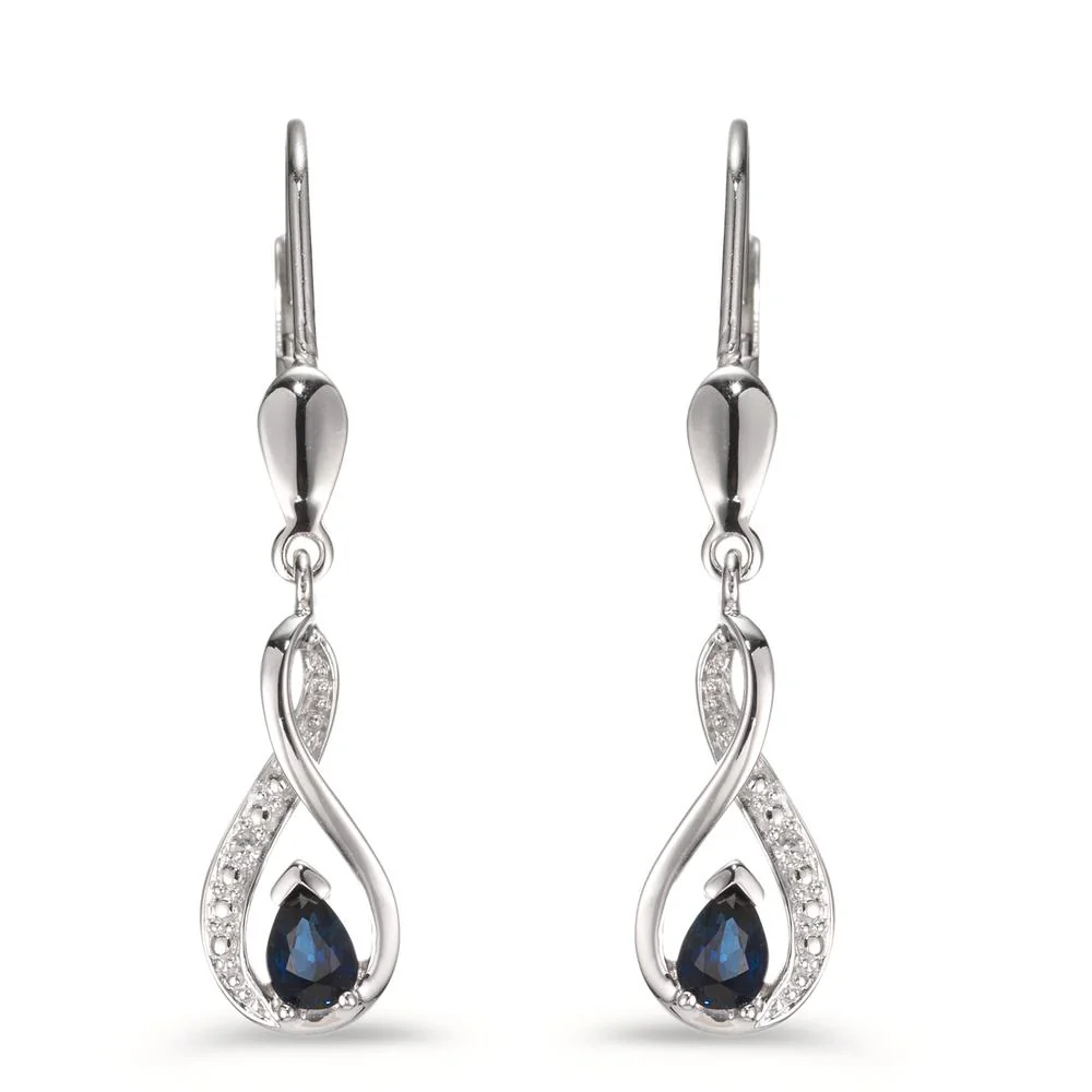 Orecchini Oro bianco 750/18 carati Zaffiro blu, [Tropfen], Diamante 0.01 ct, 2 pietra - Image 2