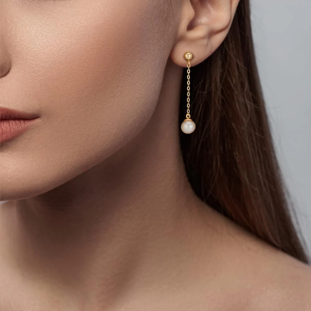 Orecchini Oro giallo 375/9K Perla coltivata d'acqua dolce, 2 Perla, 4 mm - Image 3