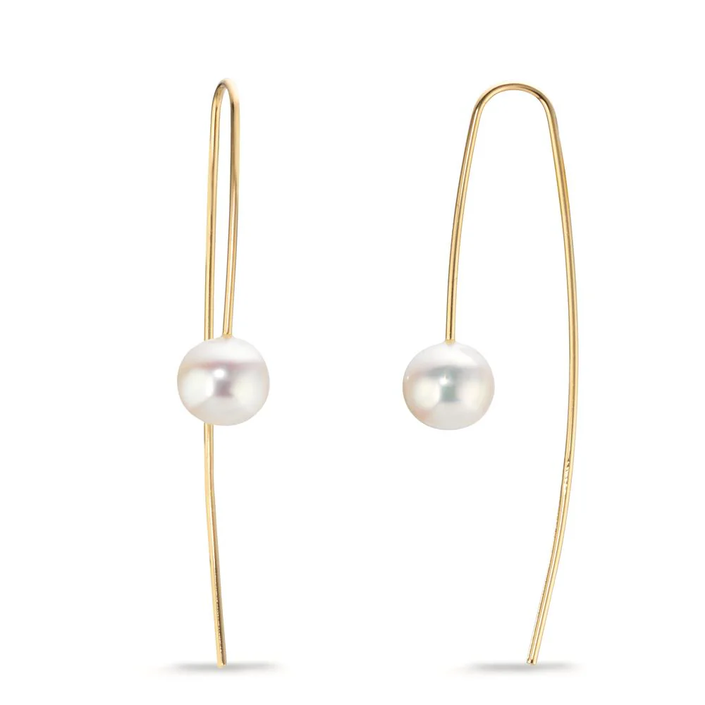 Orecchini Oro giallo 375/9K Perla coltivata d'acqua dolce, 2 Perla, 6.5 mm