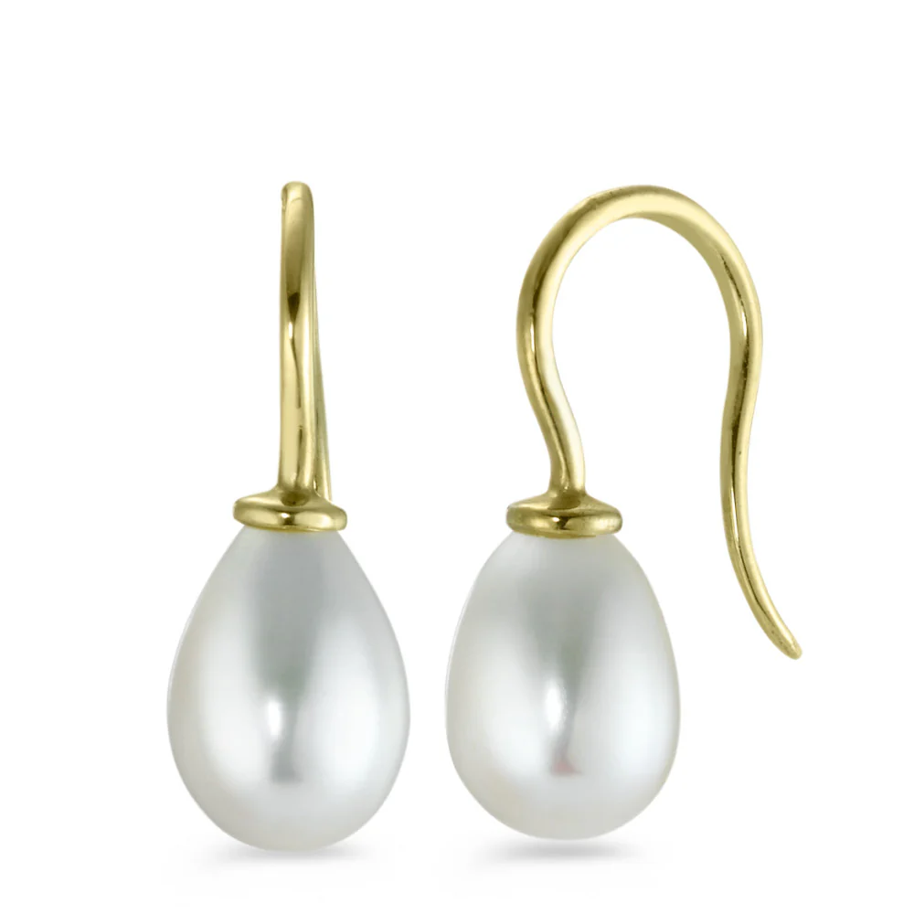 Orecchini Oro giallo 375/9K Perla coltivata d'acqua dolce bianco, 2 Perla 7.5-8 mm
