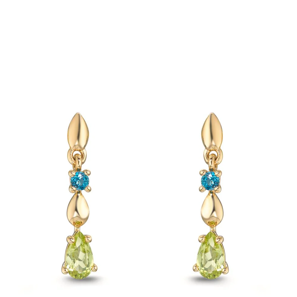 Orecchini Oro giallo 585/14 kt Peridoto 2 pietra, [Tropfen], Topazio azzurro di Londra 2 pietra, [rund] - Image 2