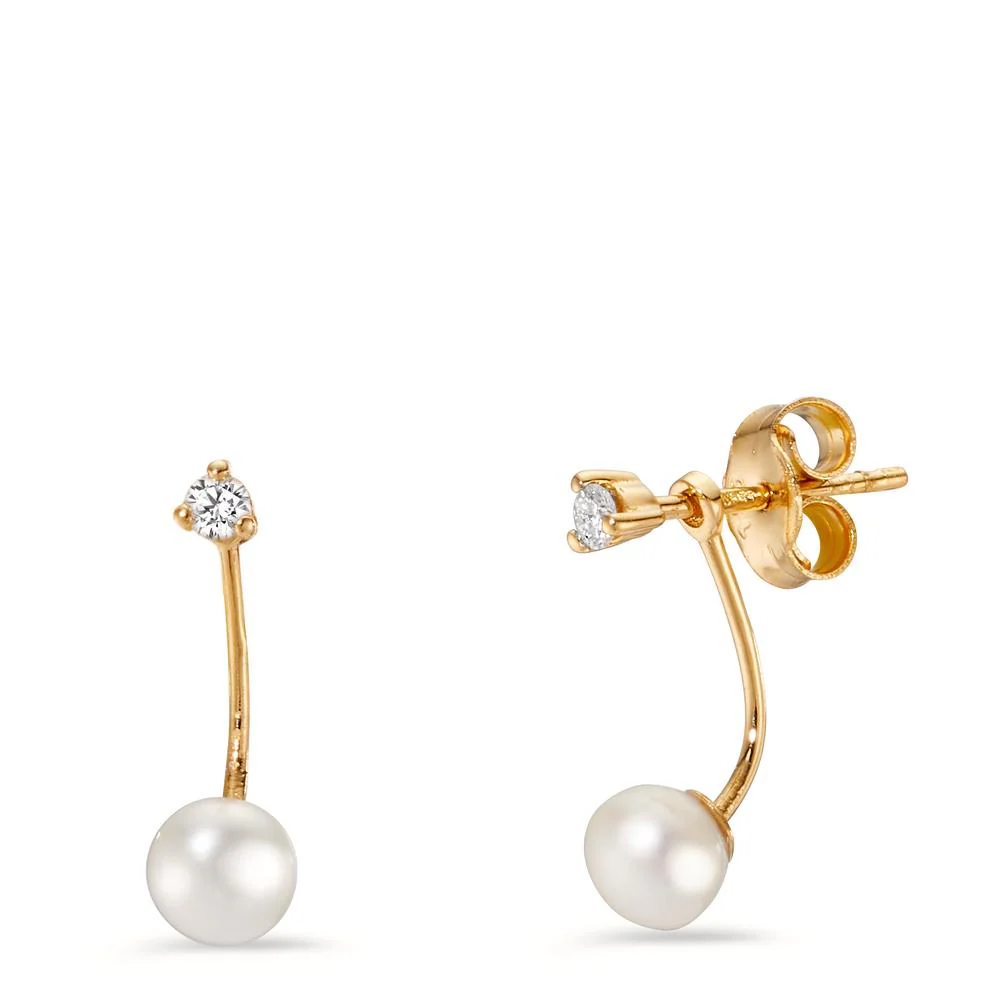 Orecchini Oro giallo 750/18 carati Diamante 0.06 ct, 2 pietra, w-si Perla coltivata d'acqua dolce bianco, 2 Perla, 4.5 mm