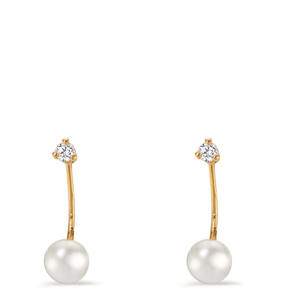Orecchini Oro giallo 750/18 carati Diamante 0.06 ct, 2 pietra, w-si Perla coltivata d'acqua dolce bianco, 2 Perla, 4.5 mm - Image 2