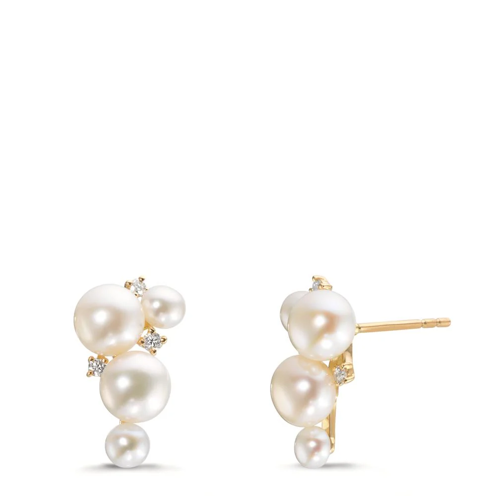 Orecchini Oro giallo 750/18 carati Diamante 0.09 ct, w-si Perla coltivata d'acqua dolce, 8 Perla 3.5-5.5 mm