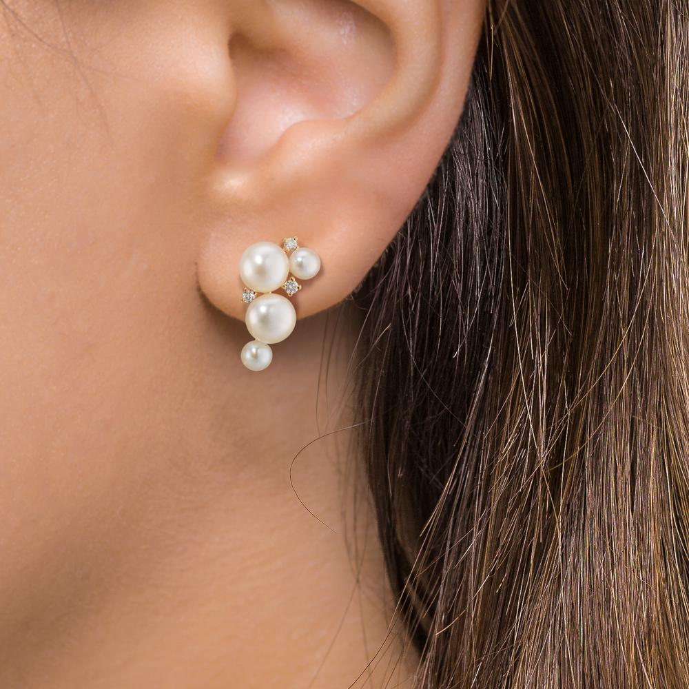 Orecchini Oro giallo 750/18 carati Diamante 0.09 ct, w-si Perla coltivata d'acqua dolce, 8 Perla 3.5-5.5 mm - Image 3