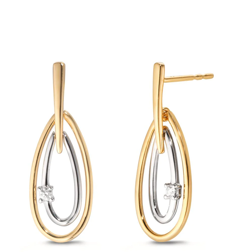 Orecchini Oro giallo 750/18 carati, Oro bianco 750/18 carati Diamante 0.06 ct, 2 pietra, w-si